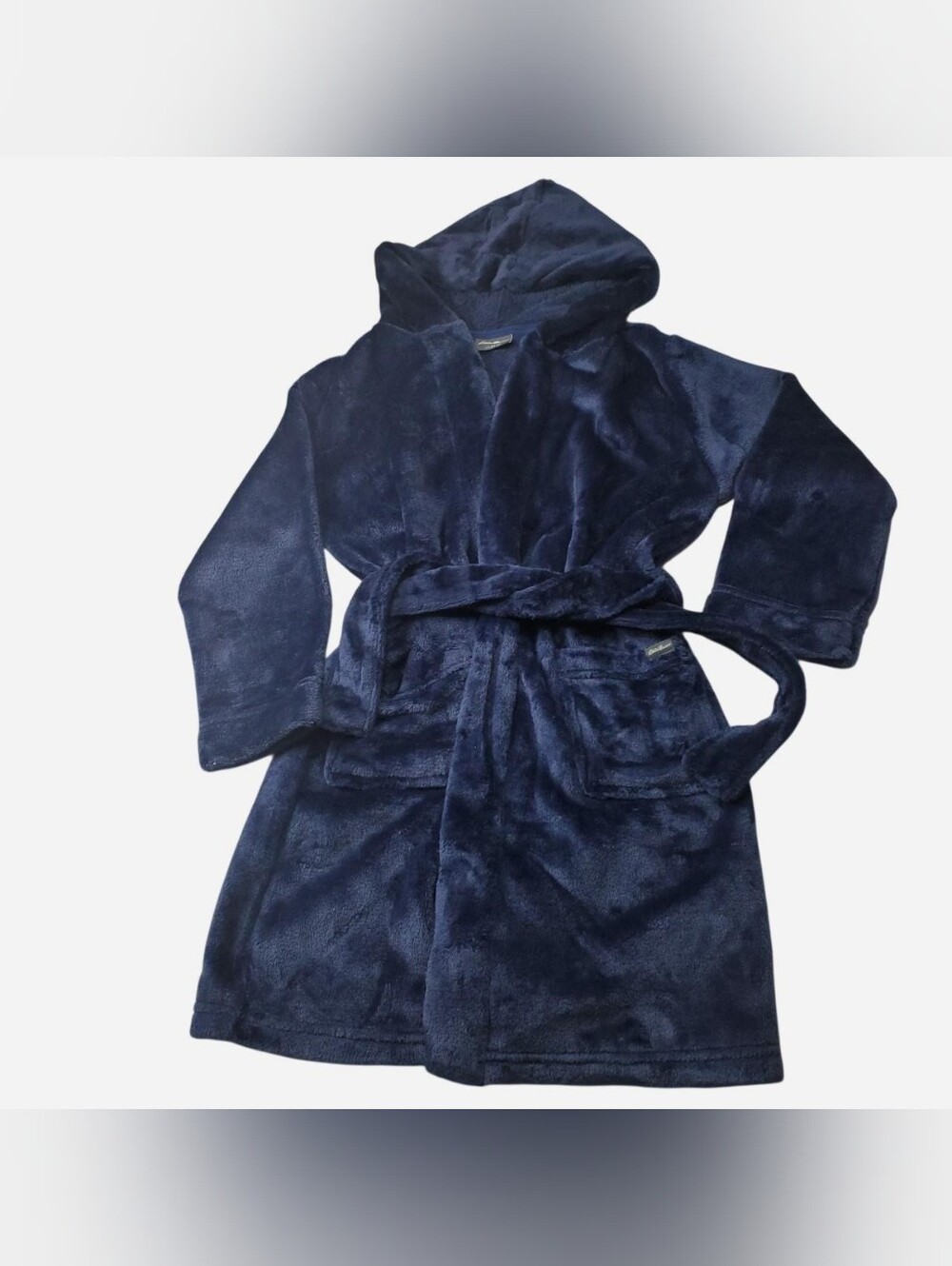 Eddie Bauer Kids Boy Plush Robe XS (5-6) Hooded with Tie Navy Blue NWOT